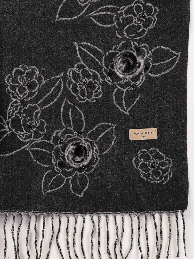 Mafadeny Women Floral Stole With Small Beads And Pom Pom