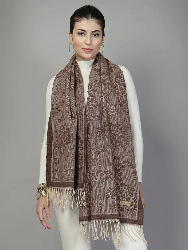 Mafadeny Women Floral Patterned Stole With Beaded
