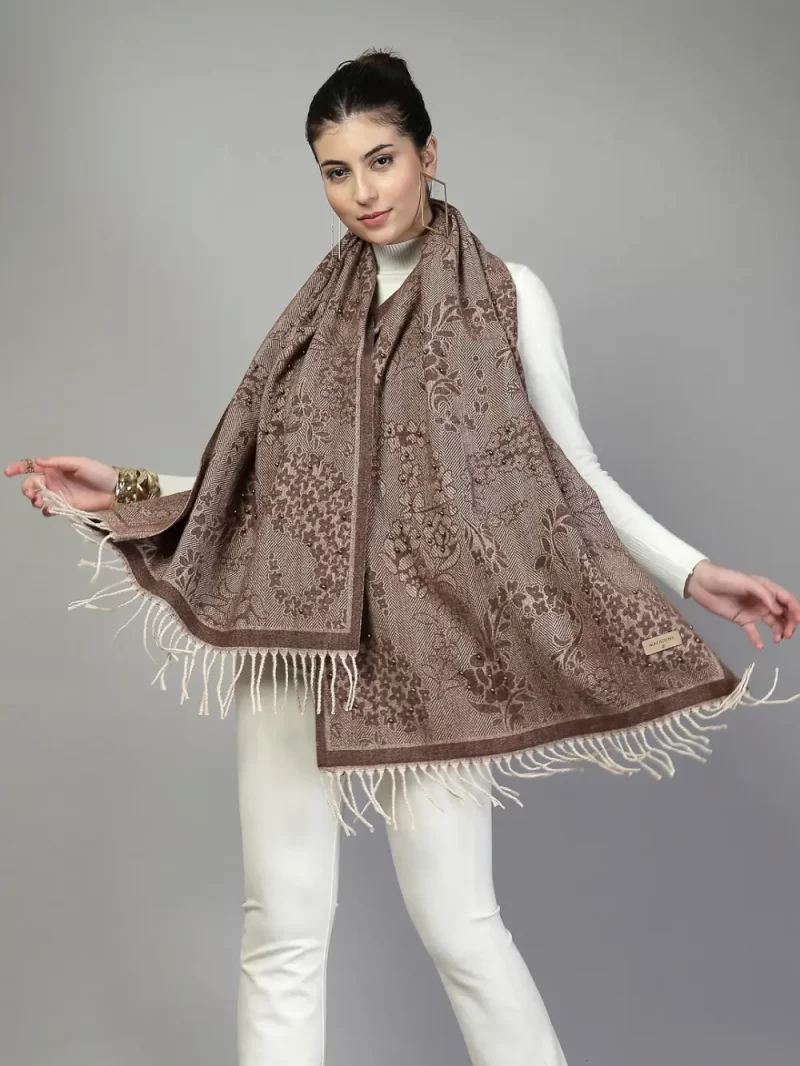 Mafadeny Women Floral Patterned Stole With Beaded