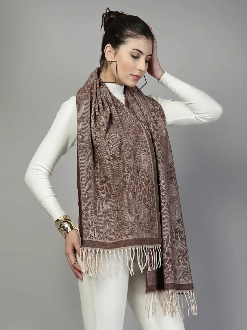 Mafadeny Women Floral Patterned Stole With Beaded