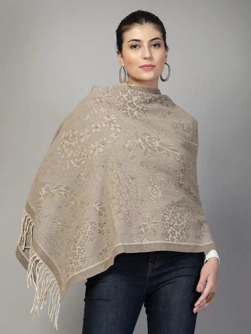 Mafadeny Women Floral Patterned Stole With Beaded