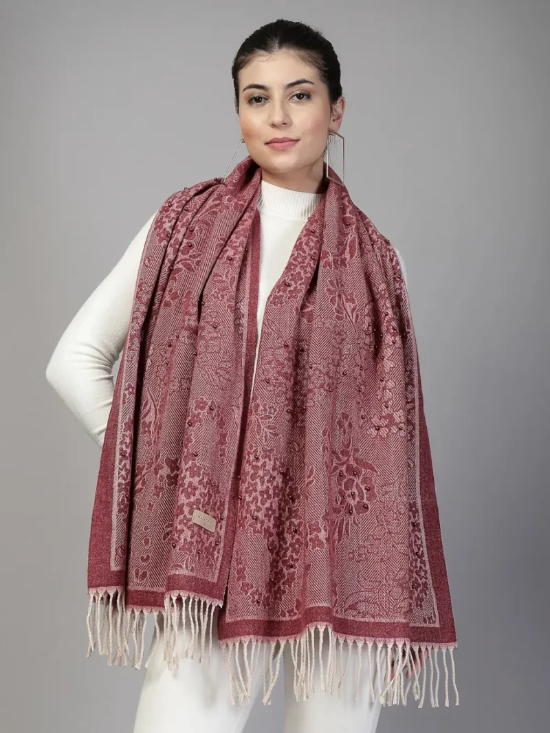 Mafadeny Women Floral Patterned Stole With Beaded