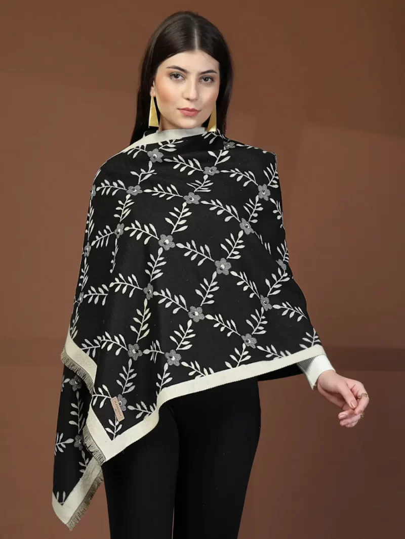 Mafadeny Women Floral Stole With Beaded Flowers