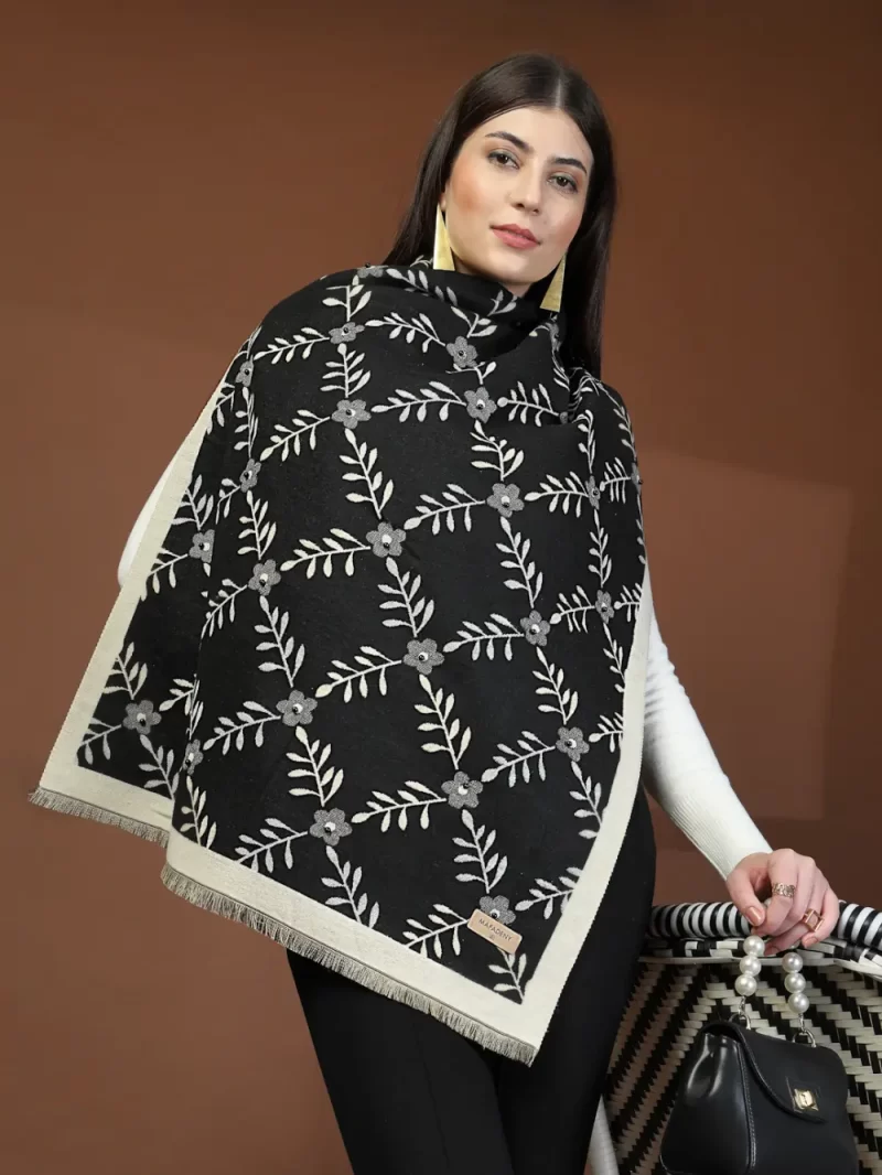 Mafadeny Women Floral Stole With Beaded Flowers