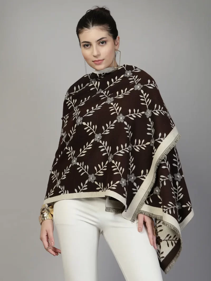 Mafadeny Women Floral Stole With Beaded Flowers