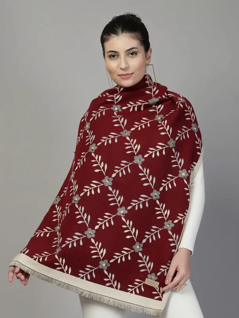 Mafadeny Women Floral Stole With Beaded Flowers