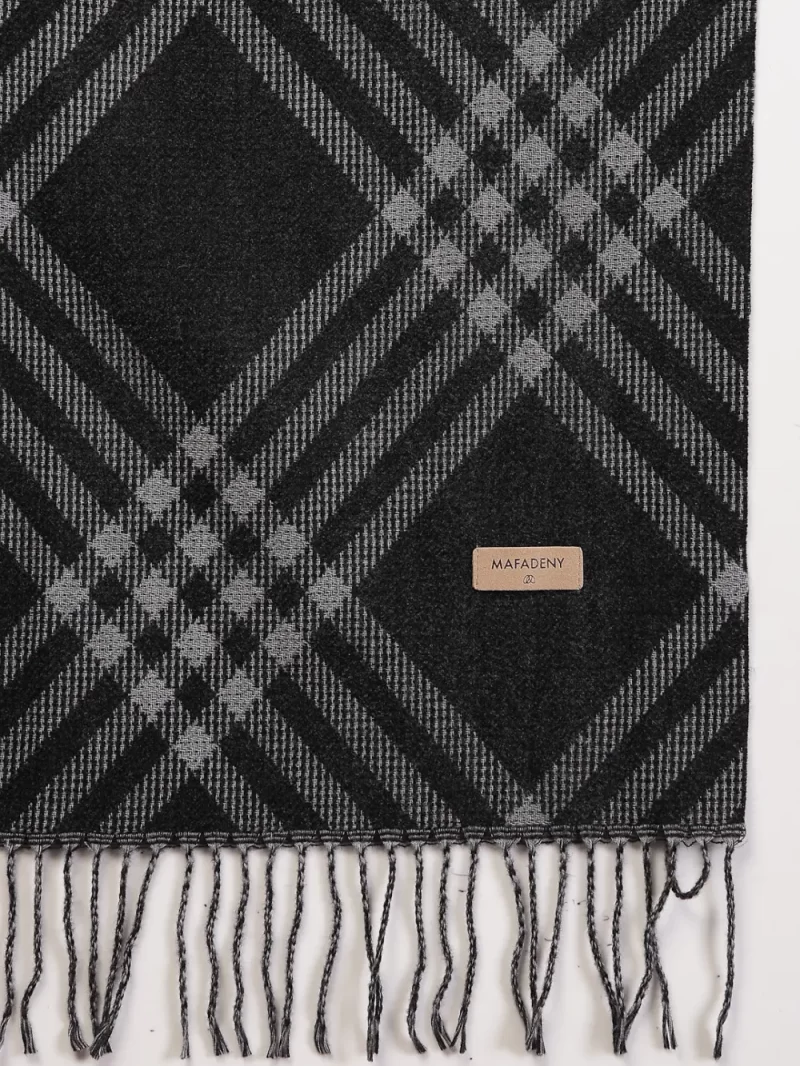 Mafadeny Women Checked Woolen Stole With Tassels Border