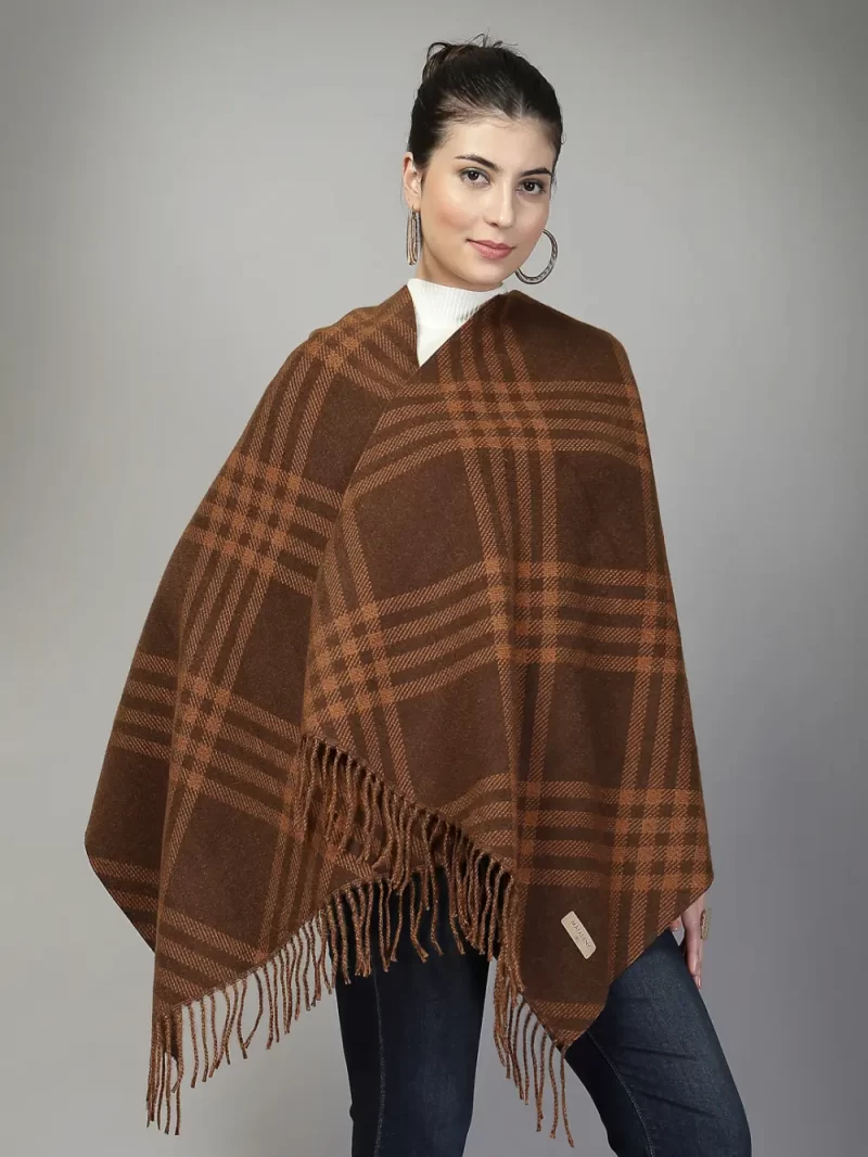Mafadeny Women Checked Woolen Stole With Tassels Border