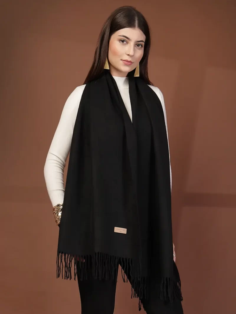 Mafadeny Women Solid Wool Stole With Tassels Bottom