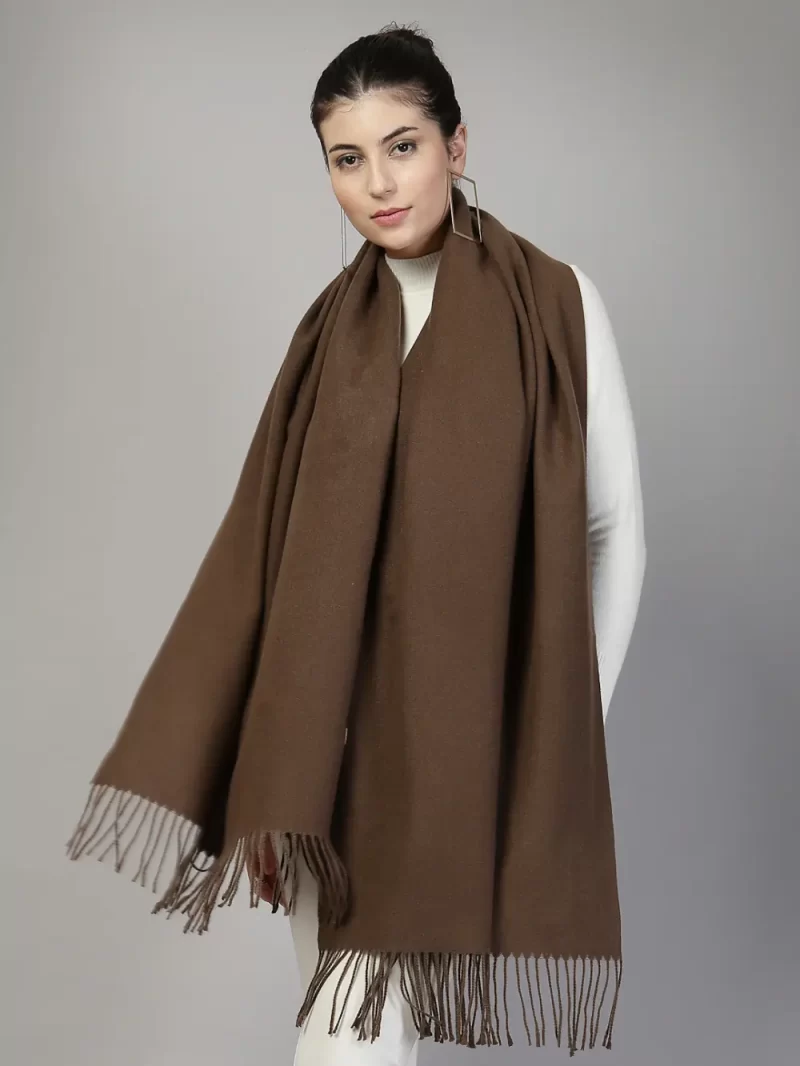 Mafadeny Women Solid Wool Stole With Tassels Bottom