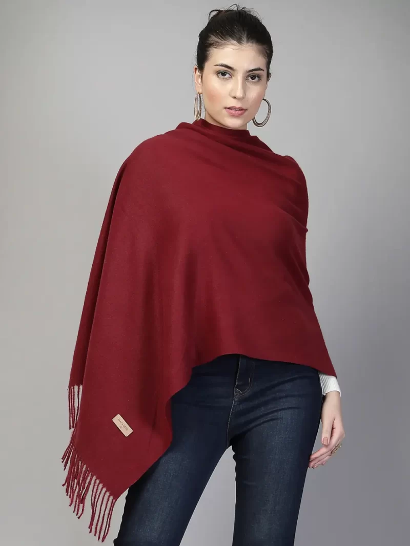 Mafadeny Women Solid Wool Stole With Tassels Bottom