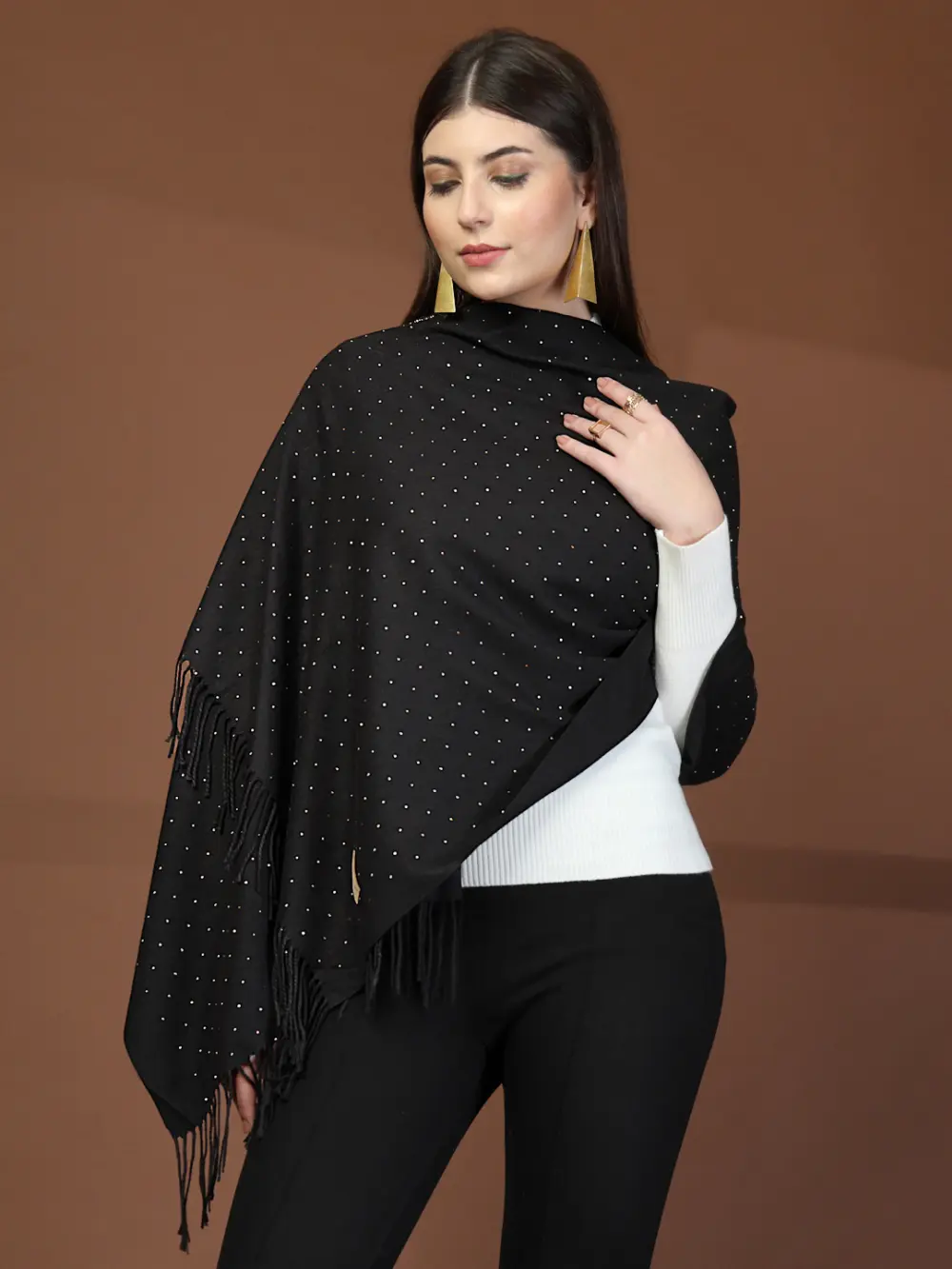 Mafadeny Women Stole With Shine Dots And Tassels