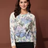Mafadeny Women'S Round Neck Floral Printed Top In Soft Knit Fabric