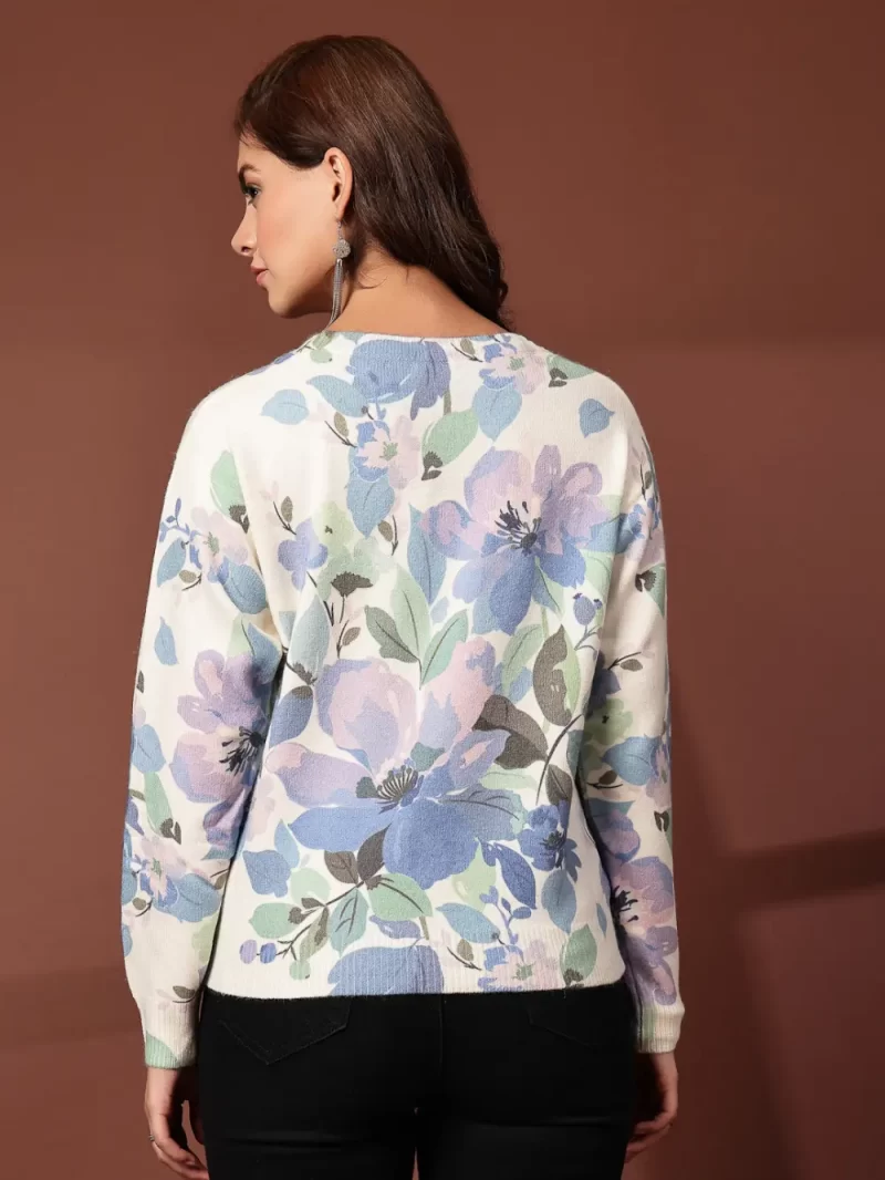 Mafadeny Women'S Round Neck Floral Printed Top In Soft Knit Fabric