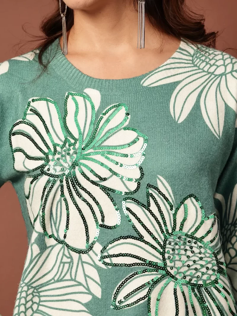 Mafadeny Women Floral Printed Top With Sequin Details