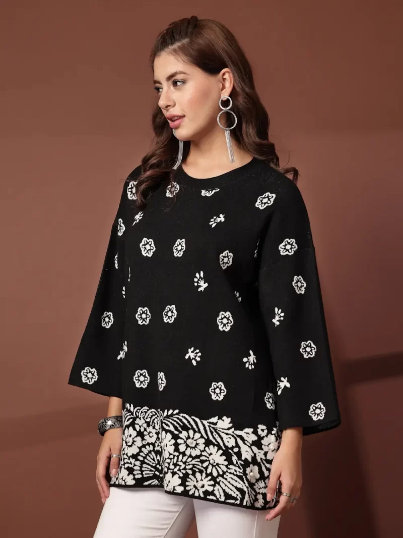 Mafadeny Women Small White Floral Pattern Top With Flared Sleeves