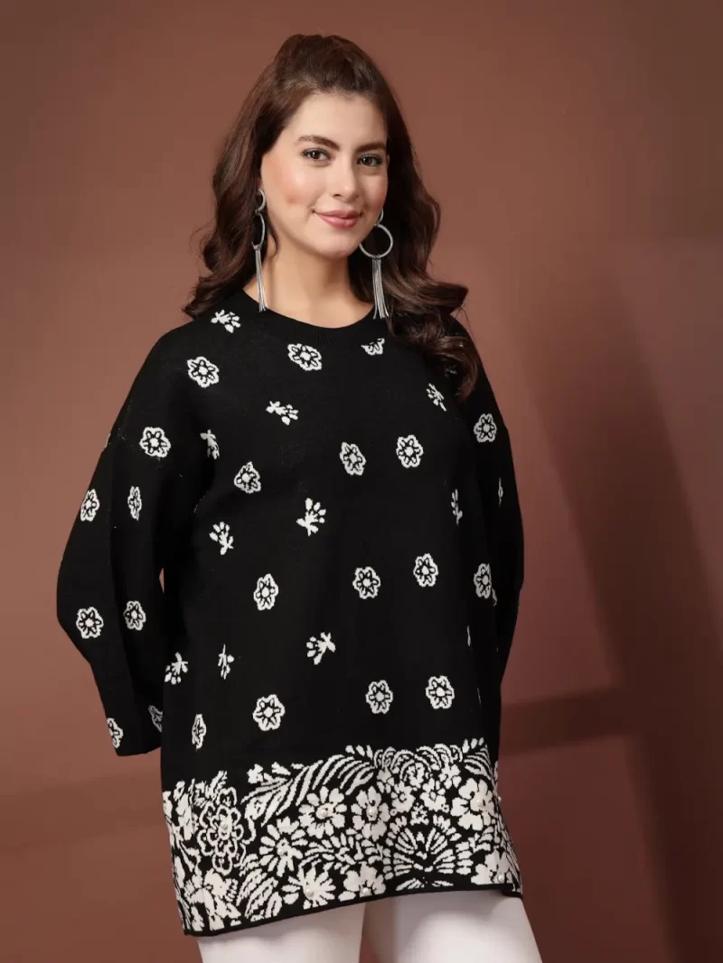 Mafadeny Women Small White Floral Pattern Top With Flared Sleeves