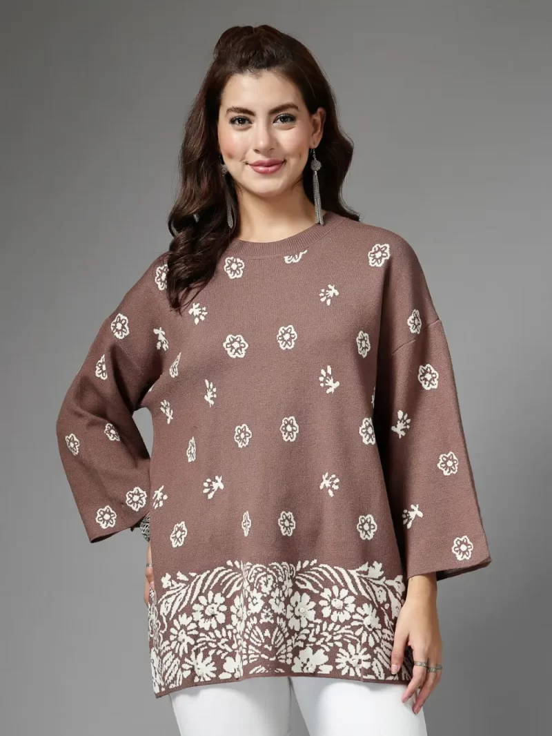 Mafadeny Women Small White Floral Pattern Top With Flared Sleeves