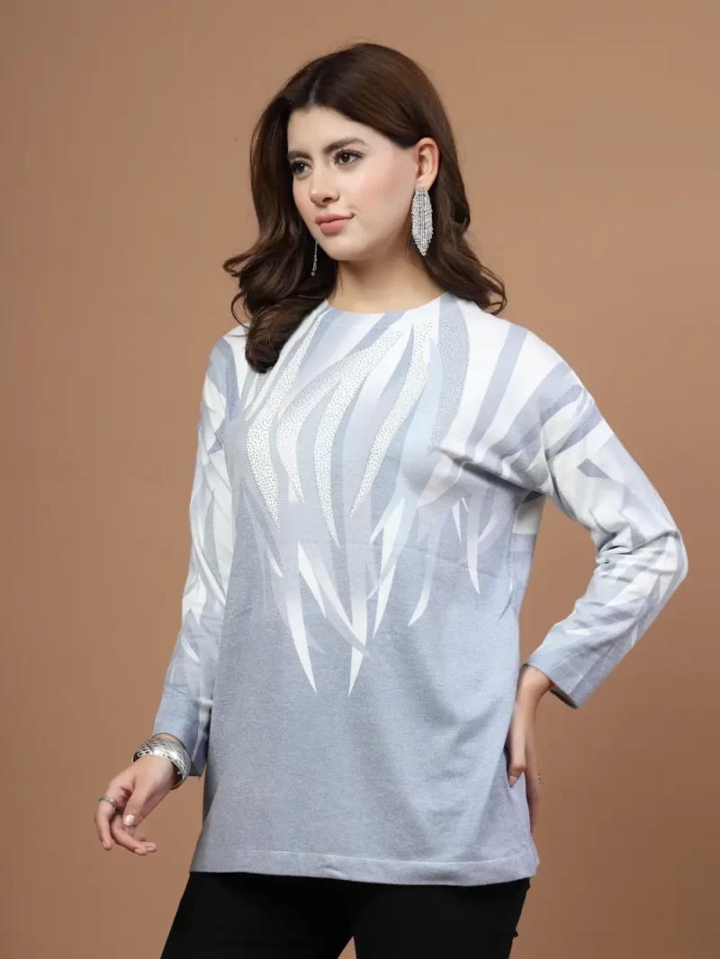 Mafadeny Women Abstract Printed Round Neck Long Sleeve Top