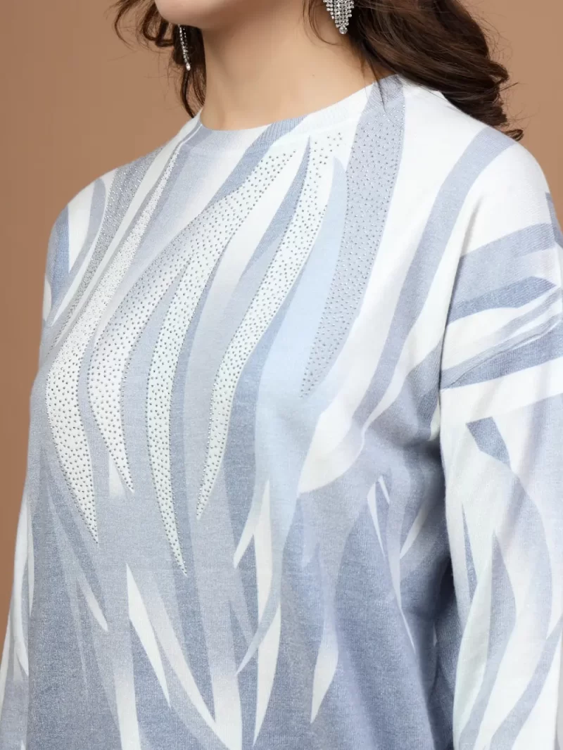 Mafadeny Women Abstract Printed Round Neck Long Sleeve Top