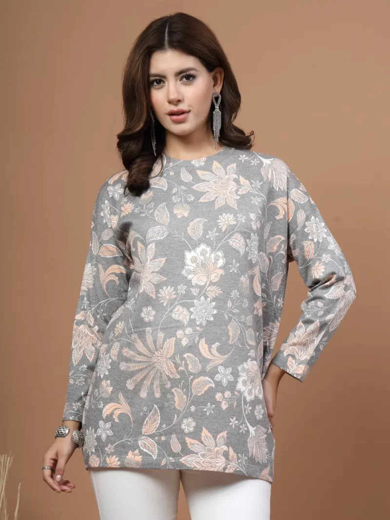 Mafadeny Women Abstract Printed Round Neck Long Sleeve Top