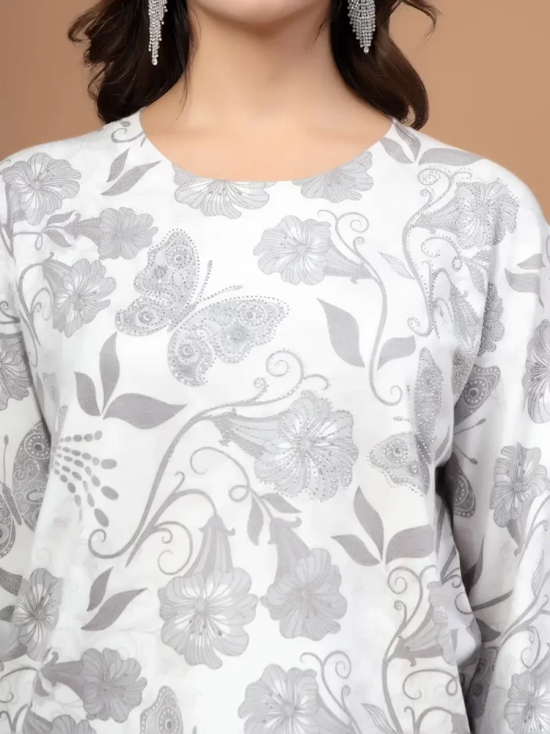Mafadeny Women White Floral Print Top With Butterfly Design