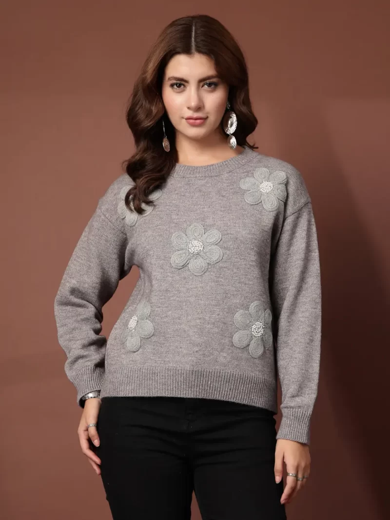 Mafadeny Women'S Top With 3D Floral Embroidered And Bead Details