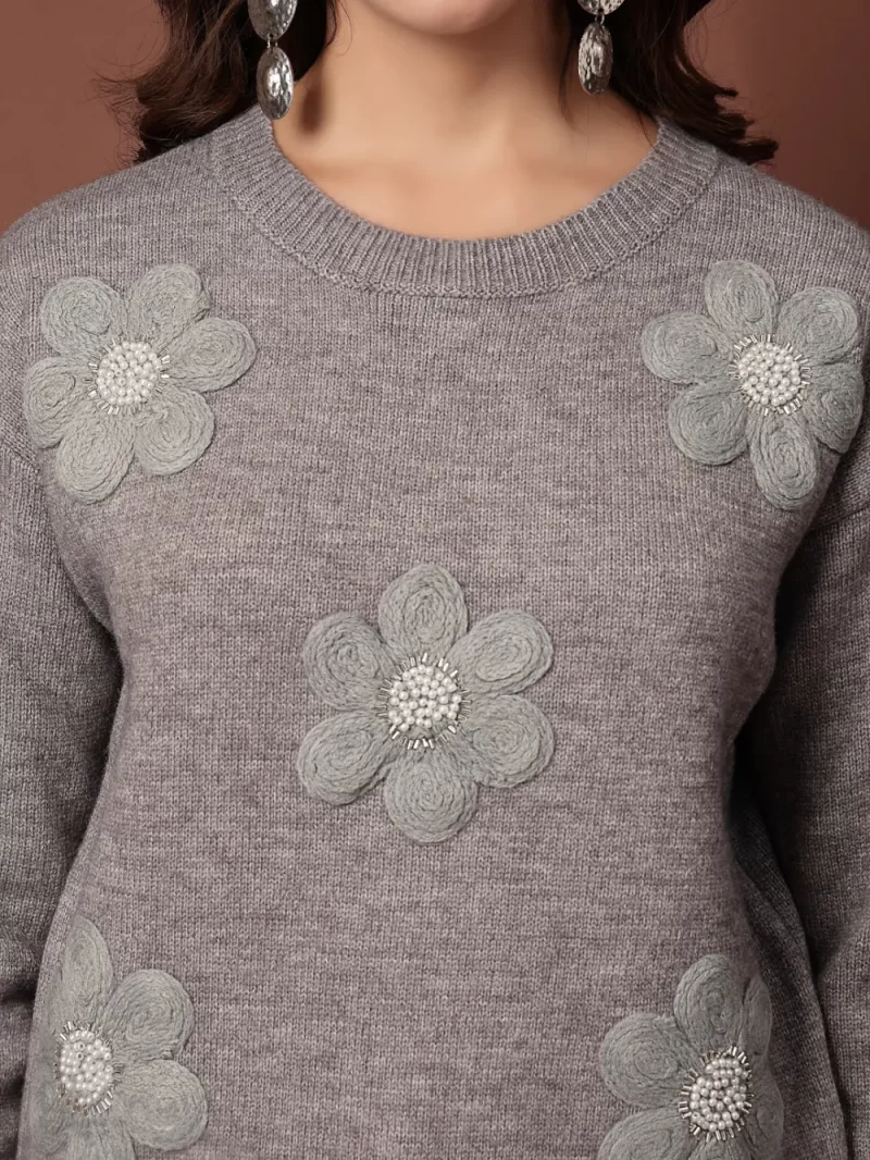 Mafadeny Women'S Top With 3D Floral Embroidered And Bead Details