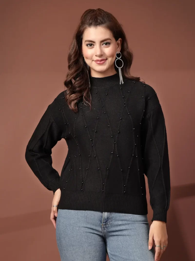 Mafadeny Women'S Long Sleeves Top With Elegant Beaded Design