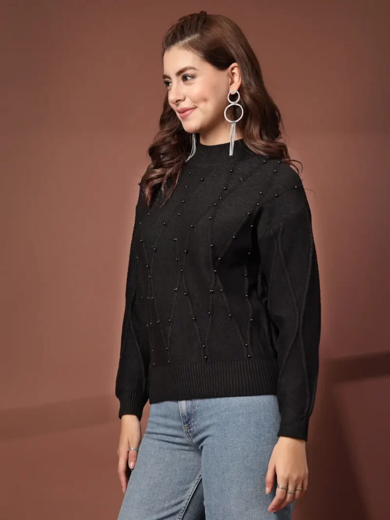 Mafadeny Women'S Long Sleeves Top With Elegant Beaded Design