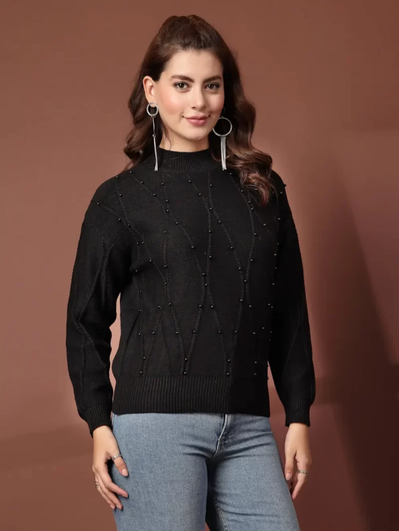 Mafadeny Women'S Long Sleeves Top With Elegant Beaded Design