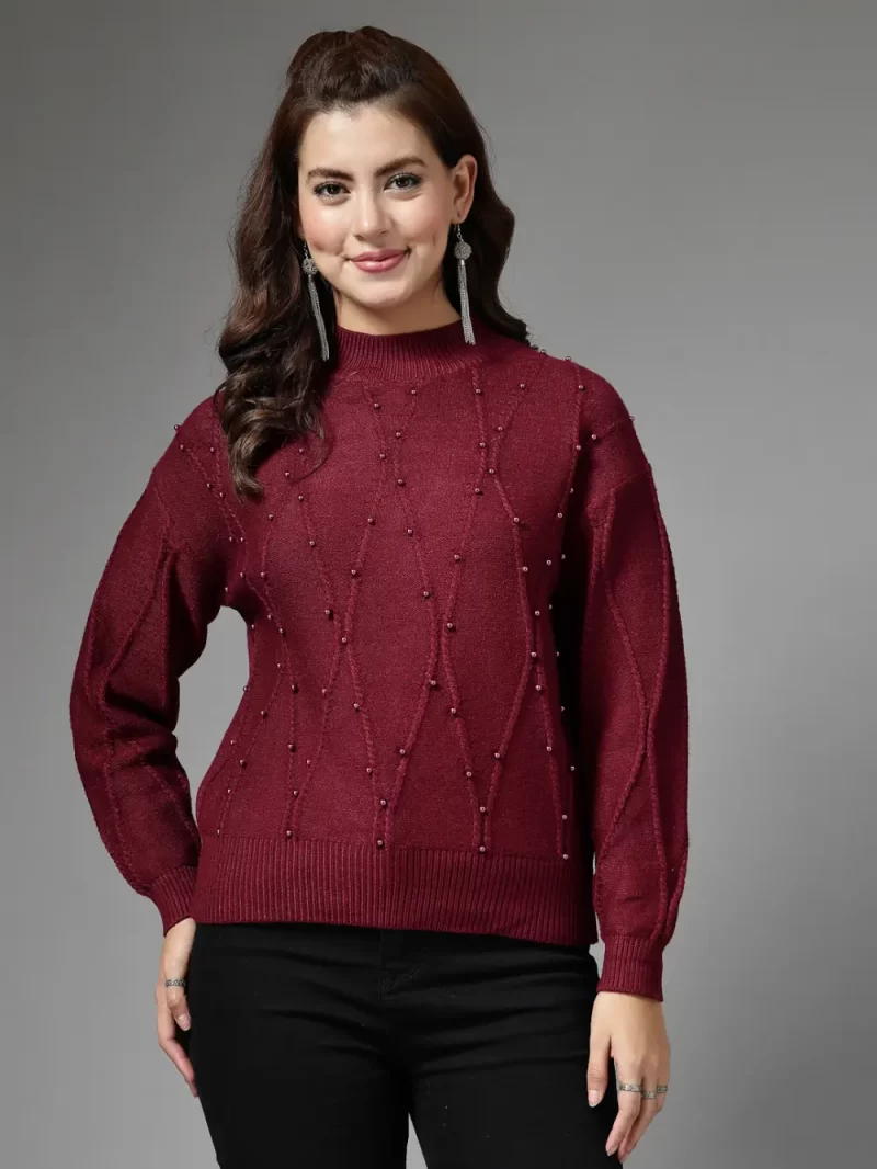Mafadeny Women'S Long Sleeves Top With Elegant Beaded Design
