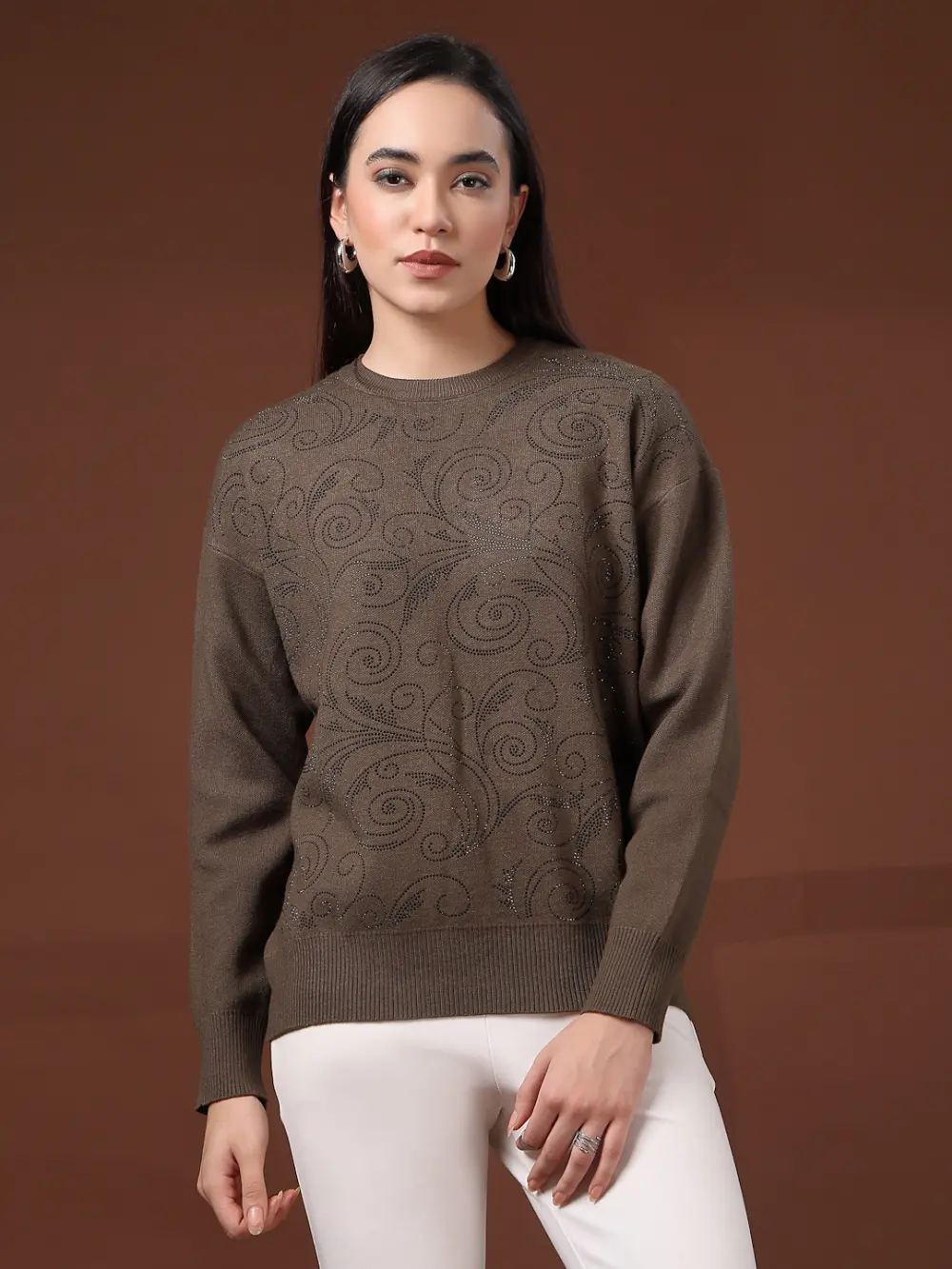 Mafadeny Women'S Long-Sleeve Top With A Swirling Pattern