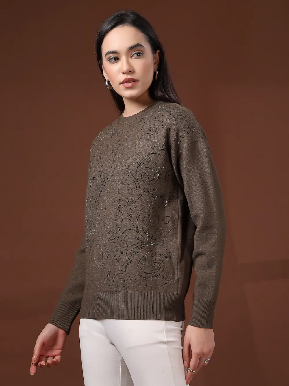 Mafadeny Women'S Long-Sleeve Top With A Swirling Pattern