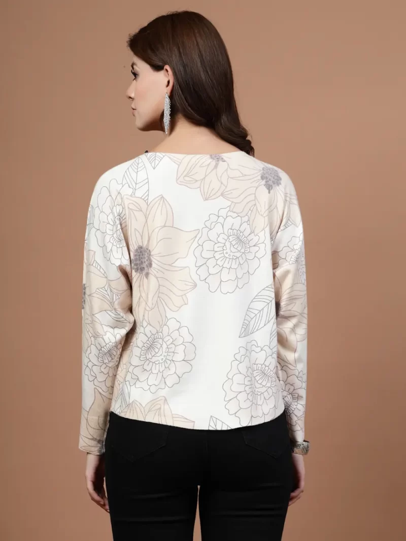 Mafadeny Women Floral Print Top With A Round Neck And Long Sleeves