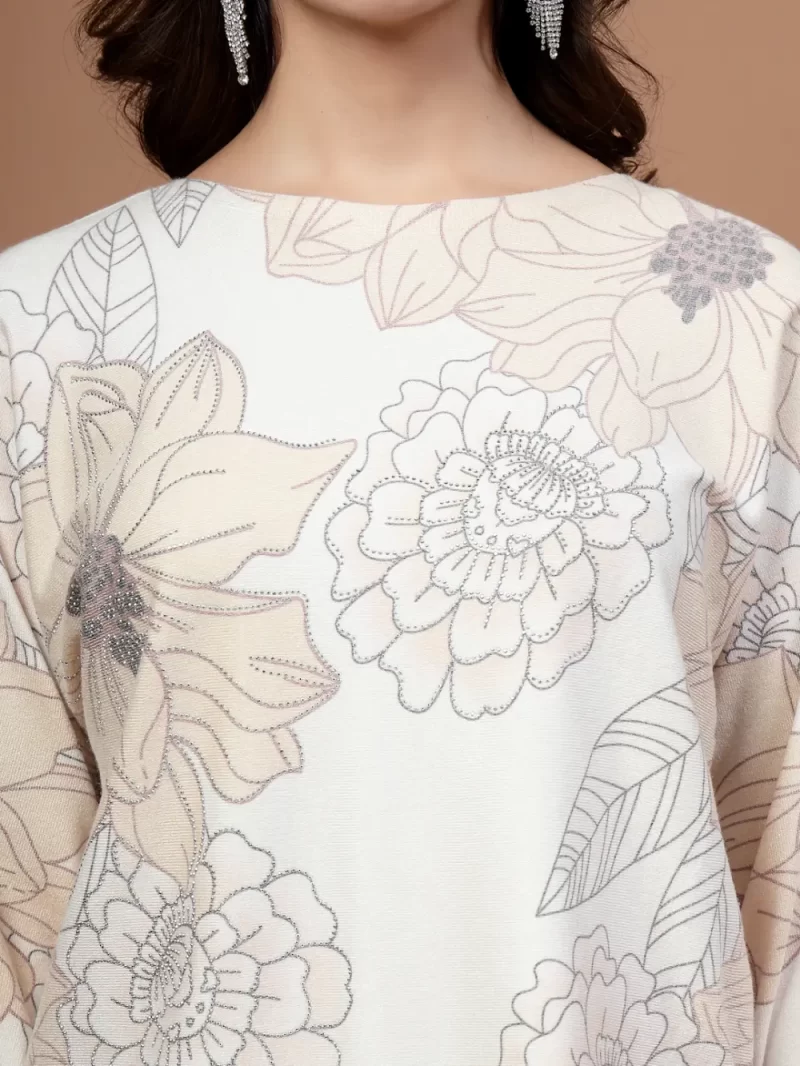 Mafadeny Women Floral Print Top With A Round Neck And Long Sleeves