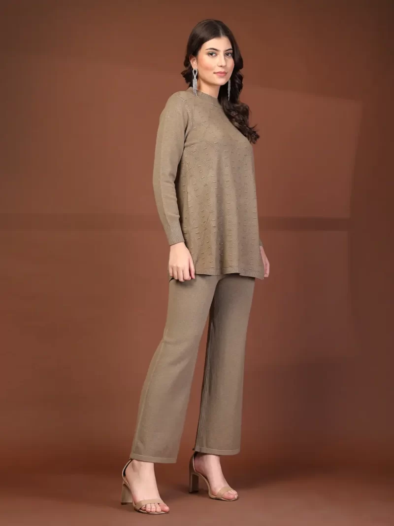 Mafadeny Women'S 2-Piece Round Neck Textured Co-Ord Set With Wide-Leg Pants