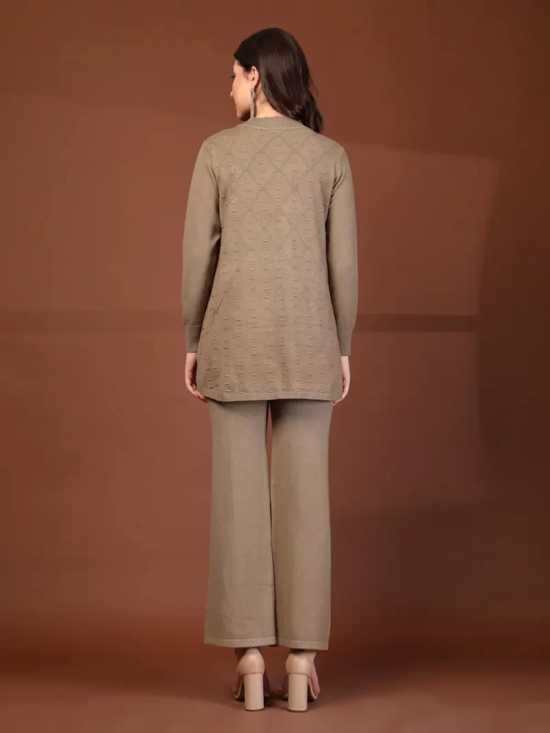 Mafadeny Women'S 2-Piece Round Neck Textured Co-Ord Set With Wide-Leg Pants