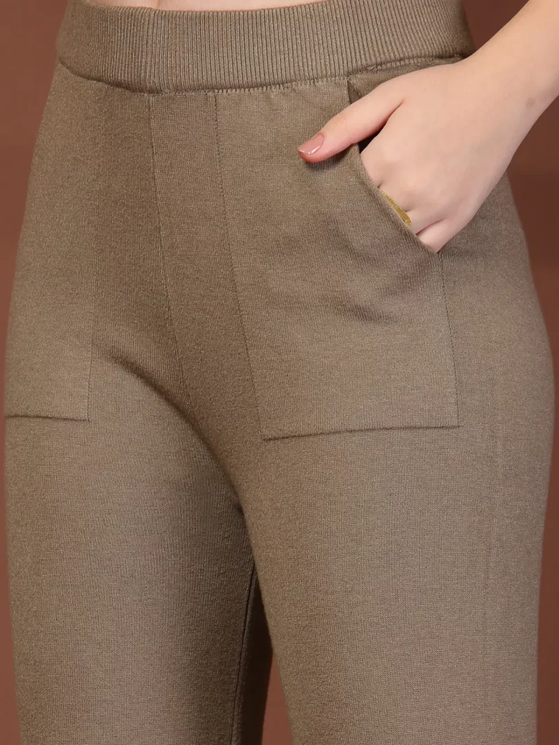 Mafadeny Women'S 2-Piece Round Neck Textured Co-Ord Set With Wide-Leg Pants