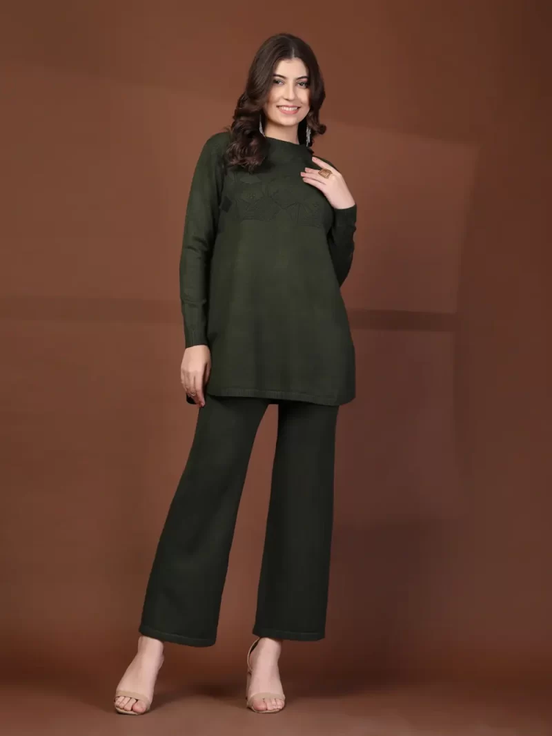 Mafadeny Women'S 2-Piece Round Neck Textured Co-Ord Set With Wide-Leg Pants