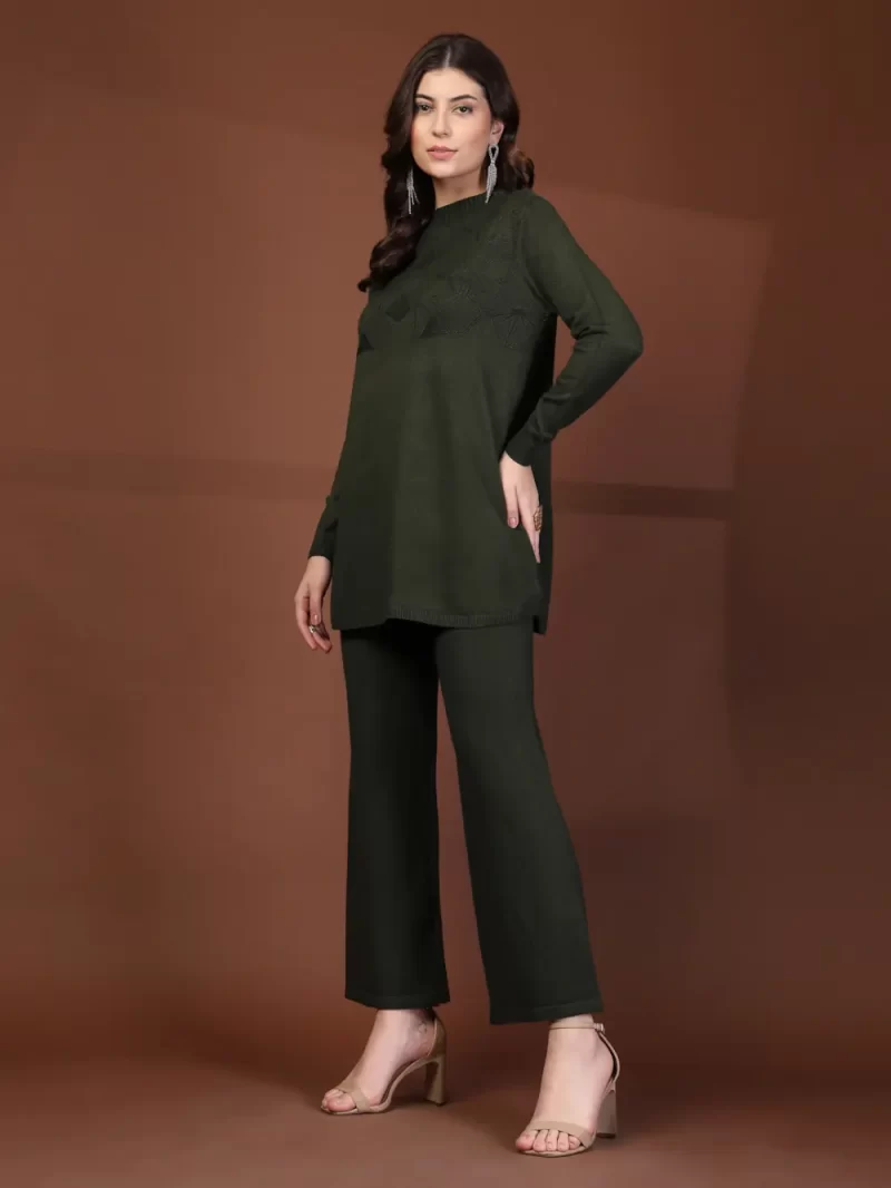 Mafadeny Women'S 2-Piece Round Neck Textured Co-Ord Set With Wide-Leg Pants