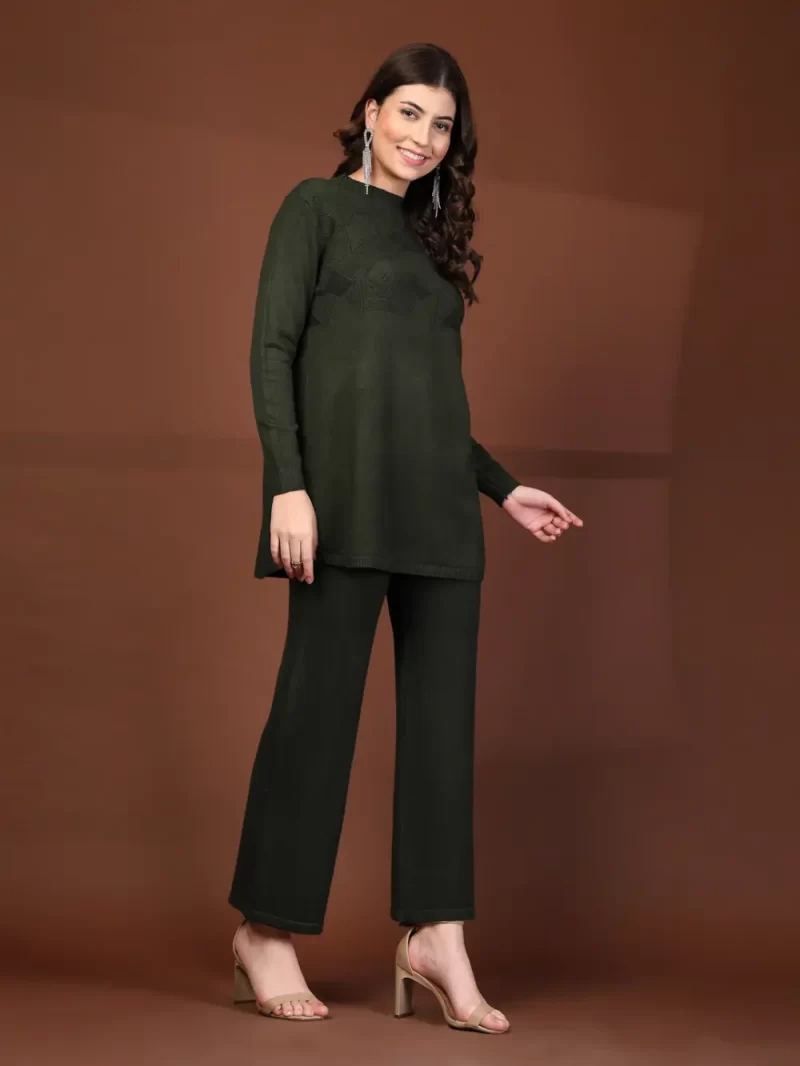 Mafadeny Women'S 2-Piece Round Neck Textured Co-Ord Set With Wide-Leg Pants