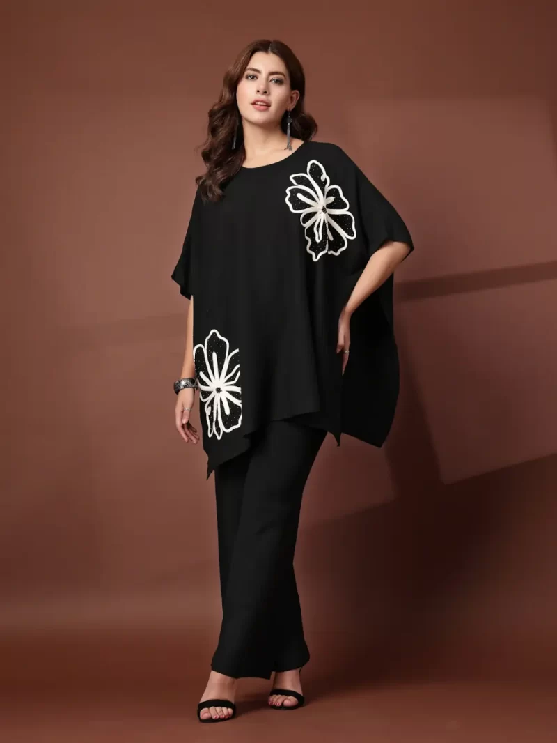 Mafadeny 2 Pcs Co-Ord Set For Women With Big White Flower Design