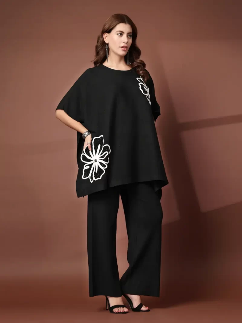 Mafadeny 2 Pcs Co-Ord Set For Women With Big White Flower Design