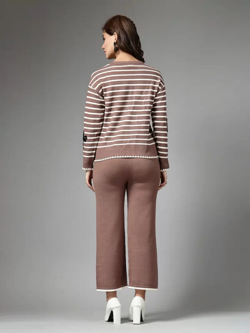 Mafadeny Women Stylish 2 Pcs Co-Ord Set With Black Striped Top And Bow Designs