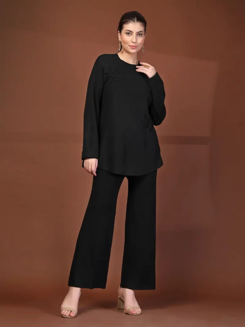 Mafadeny Women Solid 2-Piece Co-Ord Set & Wide-Leg Pants