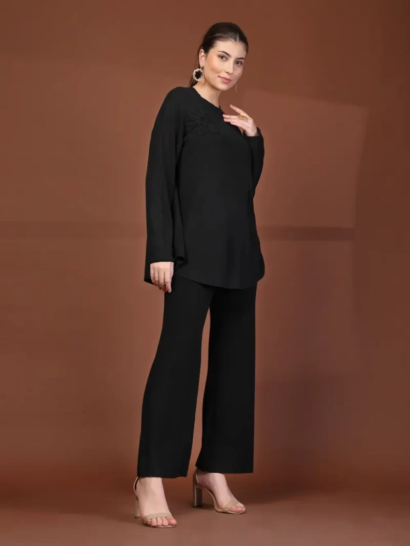 Mafadeny Women Solid 2-Piece Co-Ord Set & Wide-Leg Pants