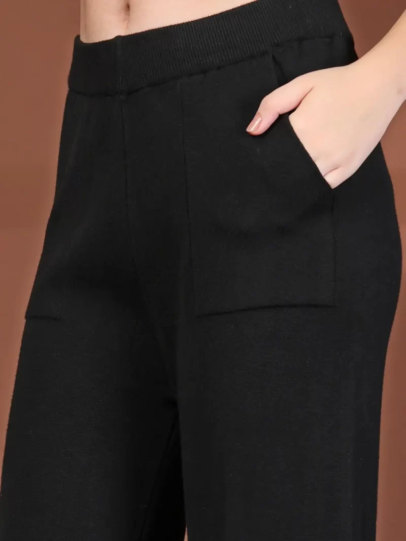 Mafadeny Women'S 3-Pcs Round Neck Co-Ord Set With Ribbed Cardigan & Wide-Leg Pants