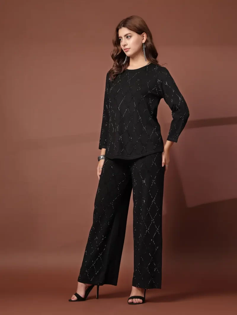 Mafadeny Women 2 Pcs Co-Ord Set Top And Pants With Golden Thread