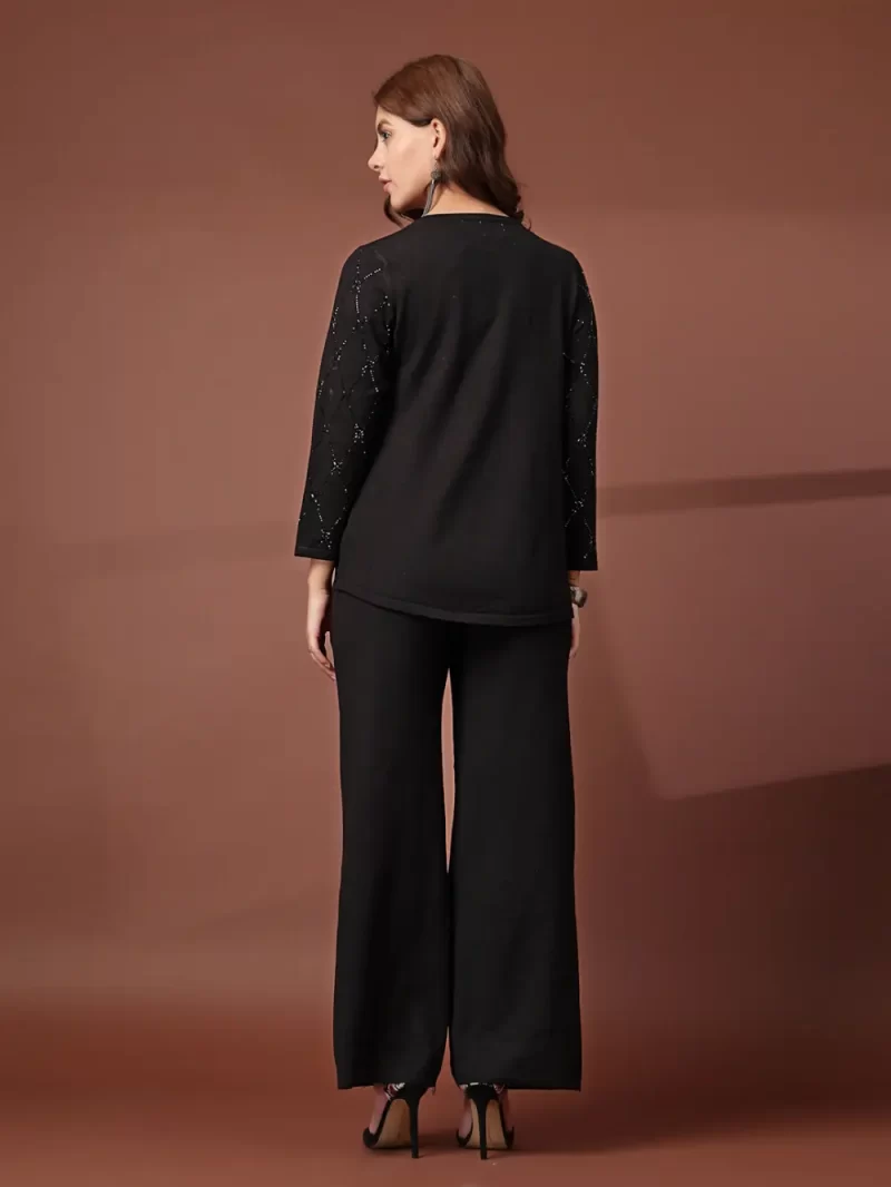 Mafadeny Women 2 Pcs Co-Ord Set Top And Pants With Golden Thread